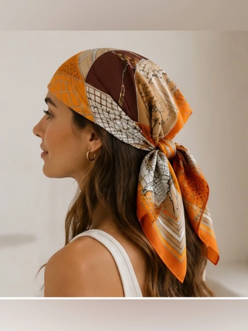 Luxury Equestrian Satin Head Scarf | Horse Print Silk-Like Bandana Hair Wrap